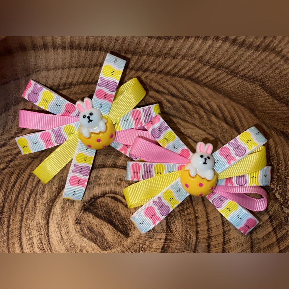 Cute Easter Bunny Bow Hair Clips - Pink & Yellow